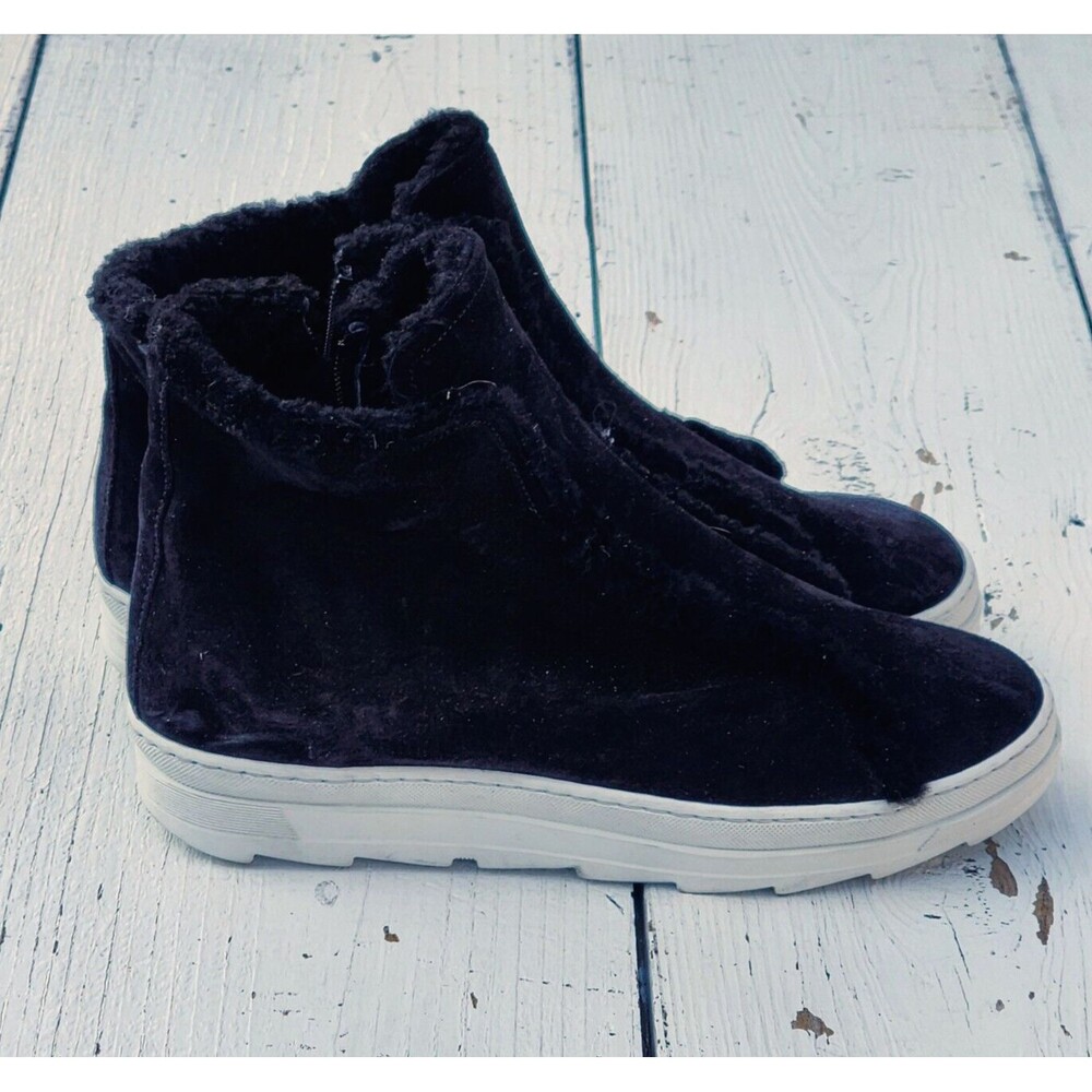 Joyks Italy Made Womens Black Fur Lined Suede Leather Ankle Booties US 7.5 EU 38
